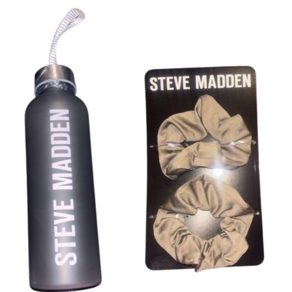 Steve Madden Black Matte Water Bottle & Olive Green Scrunchies Set (New)
